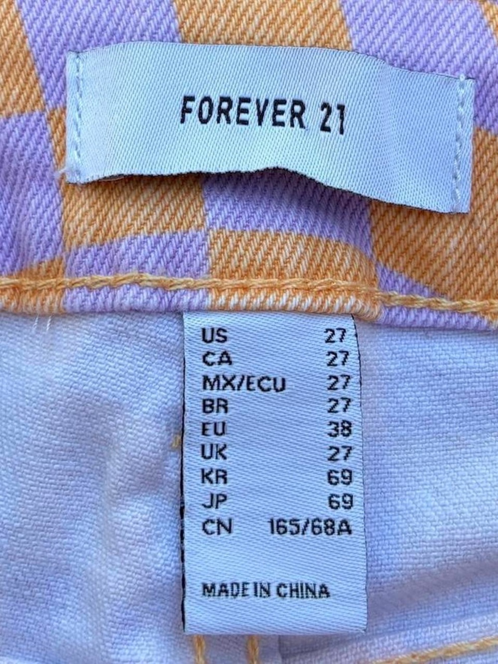 Forever 21 jeans purple + orange checkered shorts - Picture 3 of 3